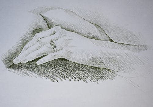 A pencil drawing of a hand wearing a ring by Jason Alexander A pencil drawing of a hand wearing a ring by Jason Alexander