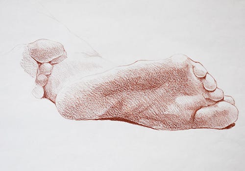 A red pencil drawing of a foot A red pencil drawing of a foot