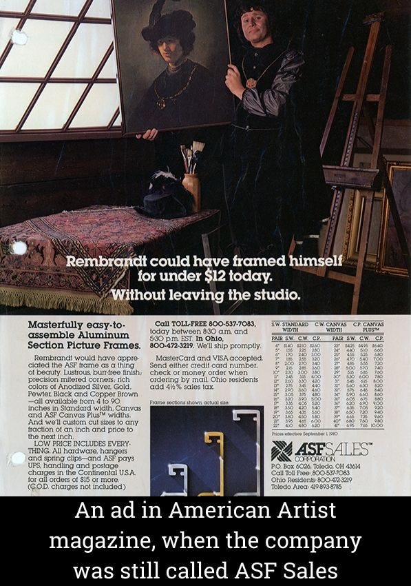 An ad in American Artist magazine, when the company was still called ASF Sales An ad in American Artist magazine, when the company was still called ASF Sales