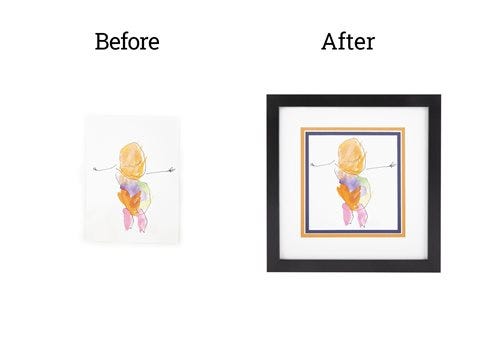 "Self-Portrait" by Ella unframed, next to a framed version "Self-Portrait" by Ella unframed, next to a framed version