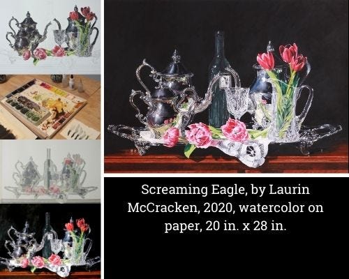 "Screaming Eagle" by Laurin McCracken, featuring process shots of the piece "Screaming Eagle" by Laurin McCracken, featuring process shots of the piece