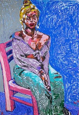 A portrait of a woman in a pink chair by Paul Verdell A portrait of a woman in a pink chair by Paul Verdell
