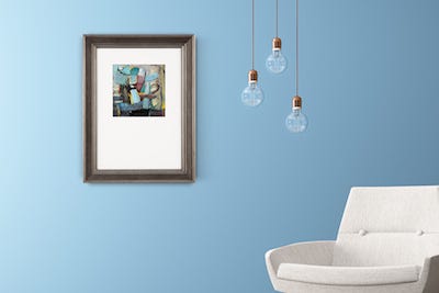 Muted metallics, a dark silver frame with a white matboard Muted metallics, a dark silver frame with a white matboard