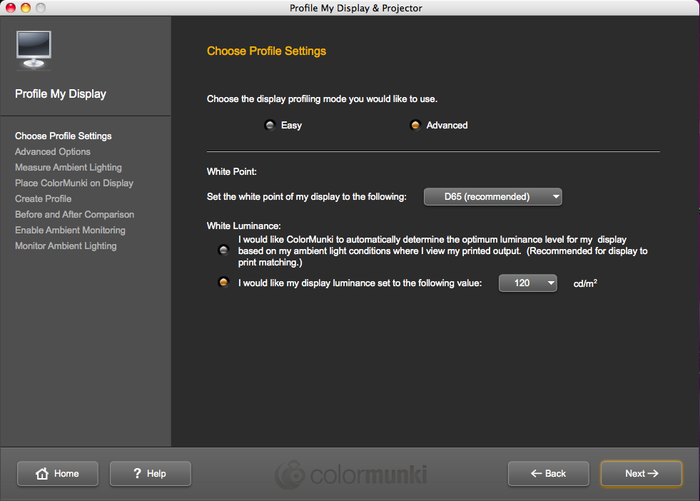 Choosing to display the advanced profiling mode Choosing to display the advanced profiling mode