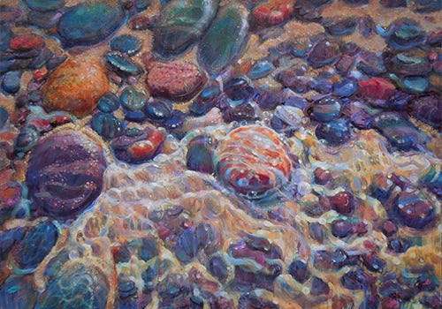 An oil painting of many small stones An oil painting of many small stones