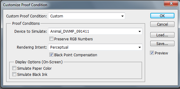 Photoshop Proof Setup dialog box Photoshop Proof Setup dialog box