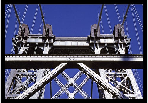 Williamsburgh Bridge Upward View of Manhattan Tower from Train Tracks 1999 Williamsburgh Bridge Upward View of Manhattan Tower from Train Tracks 1999