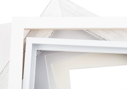 White frames and mat boards