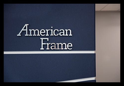Signage in the newly renovated American Frame showroom. Signage in the newly renovated American Frame showroom.