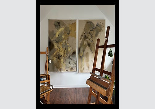 “He and She”: Charcoal and oil on canvas by Elaine Mickel. “Best of Show,” Toledo Museum of Art Area Artists’ Show “He and She”: Charcoal and oil on canvas by Elaine Mickel. “Best of Show,” Toledo Museum of Art Area Artists’ Show