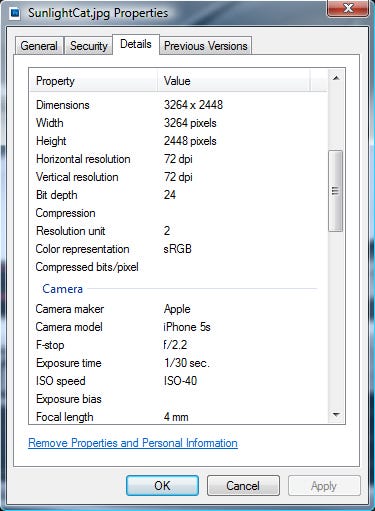 Image file properties Image file properties