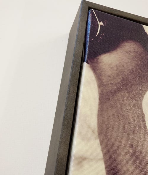 The thin canvas sitting at the front of the deep frame The thin canvas sitting at the front of the deep frame