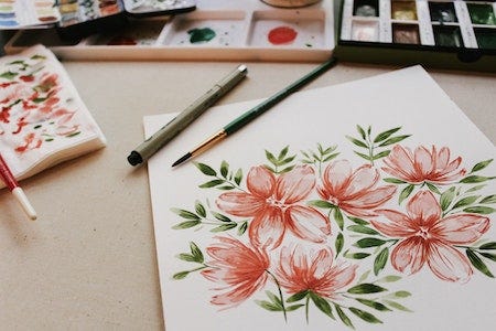 Watercolor of a group of pink flowers Watercolor of a group of pink flowers