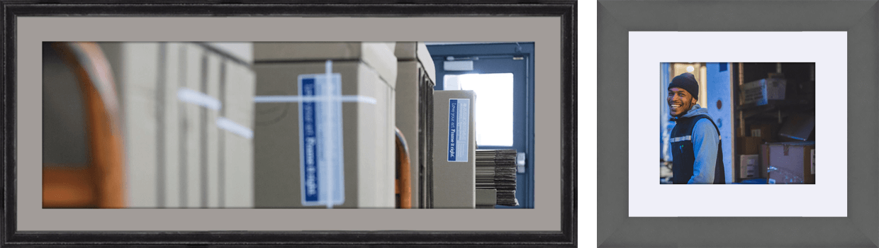 Custom cut wood and metal picture frames carefully packaged and shipped from Maumee, Ohio