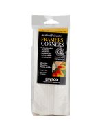Lineco Archival Polyester Mounting Corners are pressure sensitive triangle corners that attach to the backing board, so that the artwork slides into them.