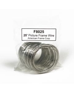 25 foot roll of 16 strand braided steel picture frame wire which holds up to 30 pounds