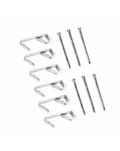 Package of picture framing hooks contains six nails and six hooks, rated to 10 lbs.