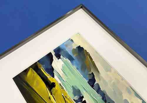 Modern artwork in a grey metal picture frame with white mat board. Modern artwork in a grey metal picture frame with white mat board.