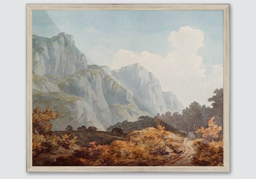 Mountian scene in silver wooden picture frame Mountian scene in silver wooden picture frame