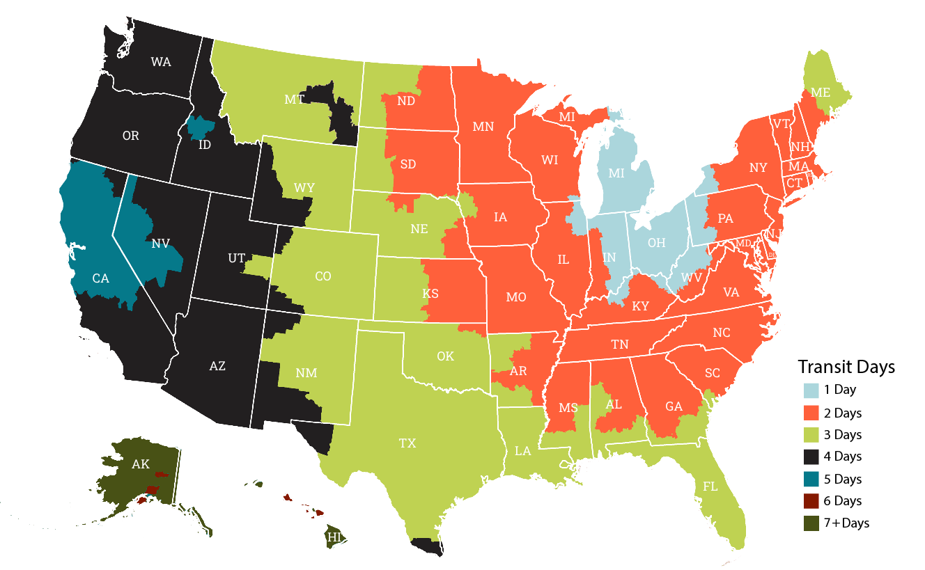 Days in transit map of United States to know when to expect your picture frame order Days in transit map of United States to know when to expect your picture frame order