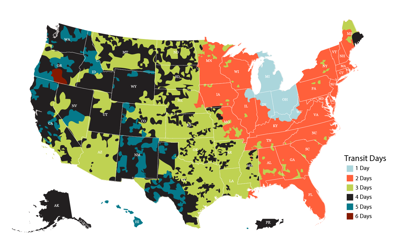Days in transit map of United States to know when to expect your picture frame order Days in transit map of United States to know when to expect your picture frame order