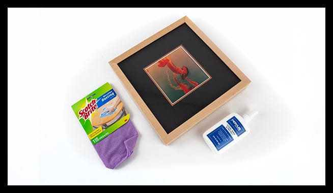 To properly care for your framing acrylic use an acrylic cleaner