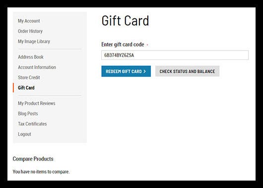 Redeem or check your gift card balance Redeem or check your gift card balance