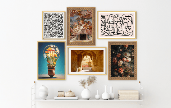 A gallery wall with white frames and white matboards A gallery wall with white frames and white matboards