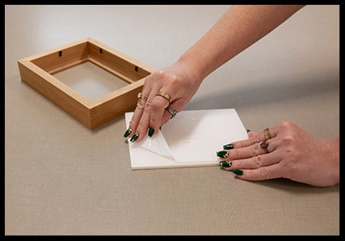 Prepare your artstack and remove the protective paper off the acrylic Prepare your artstack and remove the protective paper off the acrylic