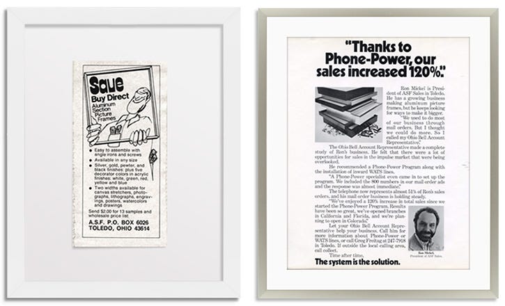 American Frame's first advertisements that revolutionized the picture framing industry