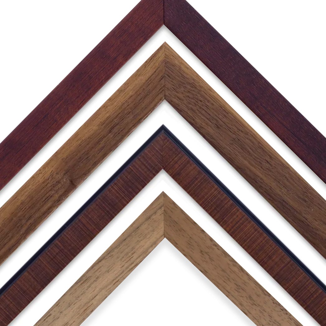 Collection of brown toned wooden picture frames