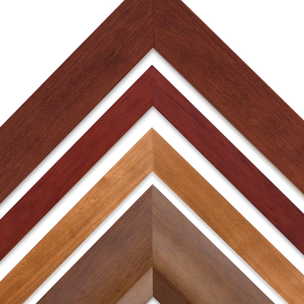 Collection of cherry toned wood picture frames