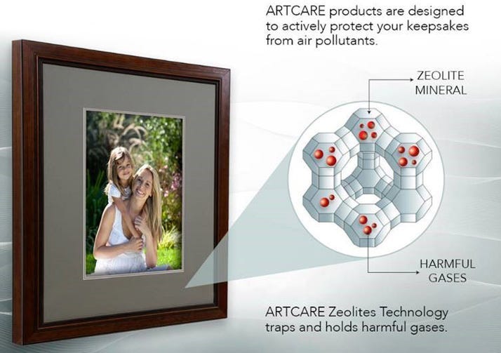 Zeolites trap harmful acids and keep them far away from your artwork and photography Zeolites trap harmful acids and keep them far away from your artwork and photography
