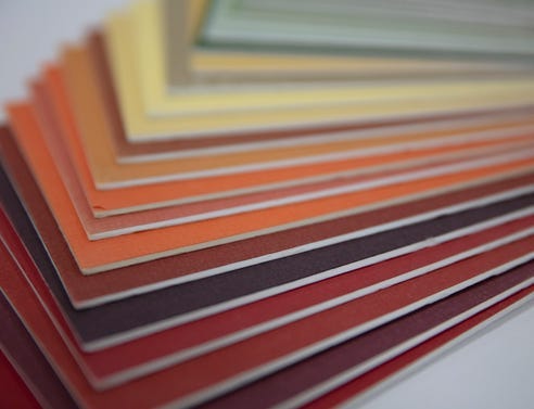 Rainbow selection of archival mat boards with white core