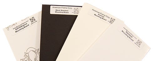 Samples of four types of mounting or backing foam core board