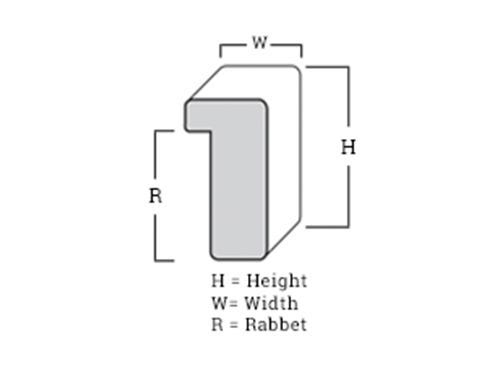 Cross section drawing of a frame profile to understand the size and shape of a picture frame.