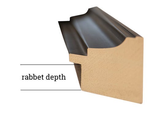 Illustration showing the rabbet depth of a picture frame, where your glazing, mats and mounting boards sit.