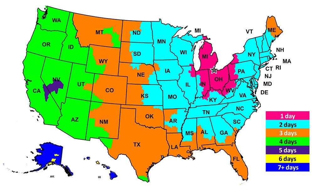 Days in transit map of United States to know when to expect your picture frame order Days in transit map of United States to know when to expect your picture frame order