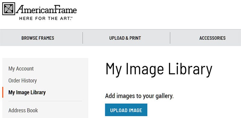 Screenshot of how to access your image library once signed in to AmericanFrame.com