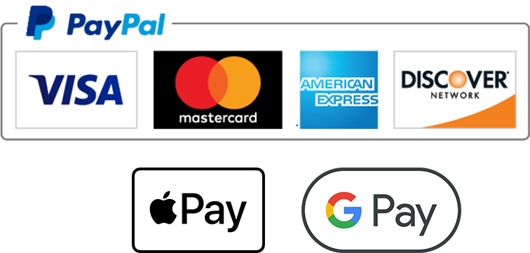 Paypal, Apple Pay, Google Pay and credit card logos