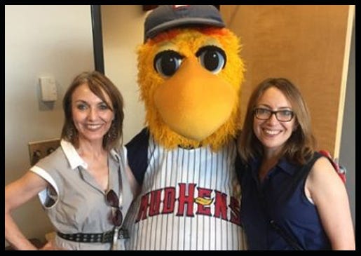 Laura and Dana with the Toledo Mud Hens mascot Laura and Dana with the Toledo Mud Hens mascot